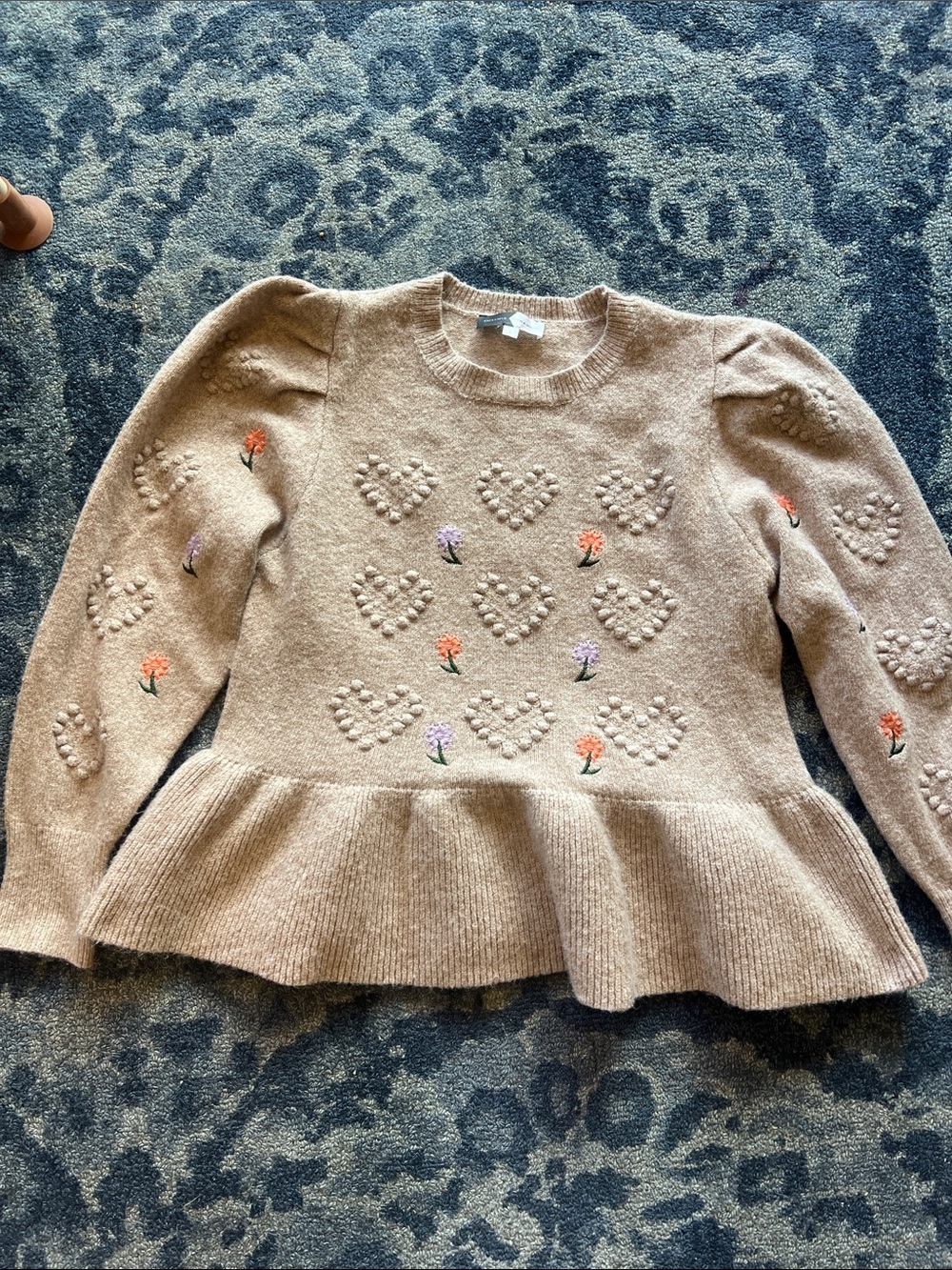 Piper & Scoot Cozy Peplum Heart & Floral Sweater